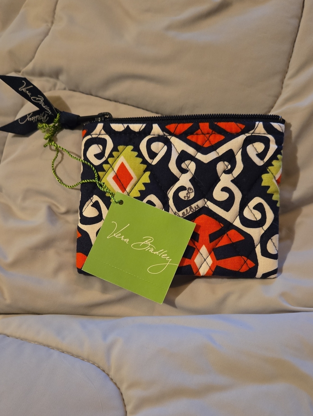 Vera Bradley Quilted Zip Pouch - Navy, Red, Lime 4x5 NWT
